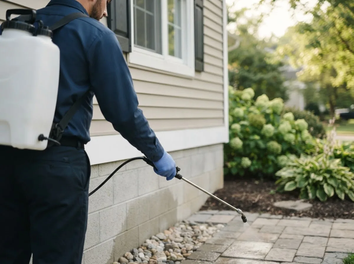 Pest control technician inspecting a home in Niagara, ND